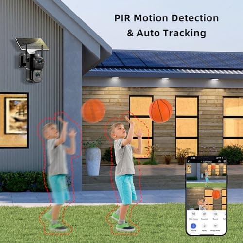 4K 8MP Solar Security Cameras Wireless Outdoor Battery Powered, 5GHz & 2.4GHz Dual Lens Bullet & 360° PTZ Outdoor Security Camera with Solar Panel, Digital Zoom, Night Vision,PIR Sensor(2Pack)