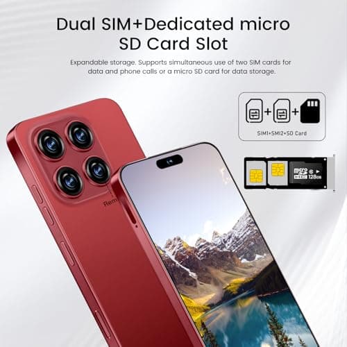 16 Ultra Smartphone Unlocked Cell Phone,6.99" HD Screen Unlocked Phone,8+256GB Android 13 with 128GB Memory Card,Face ID/Dual SIM/5G/Fingerprint Button Unlock/Photos/GPS (Wine Red, 8+256)