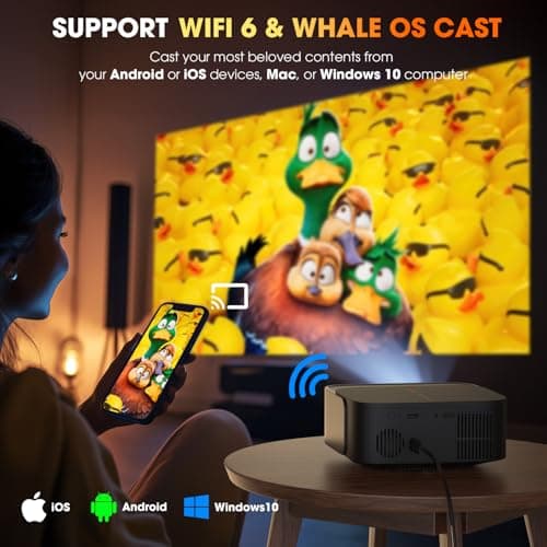 [2025 Netflix-Official | 386+ Built-in Apps] DBPOWER E2 Smart Projector with WiFi and Bluetooth, Mini Projector 4K with Netflix, Youtube, Disney+, Hulu, Max, Crunchyroll w Portable Case