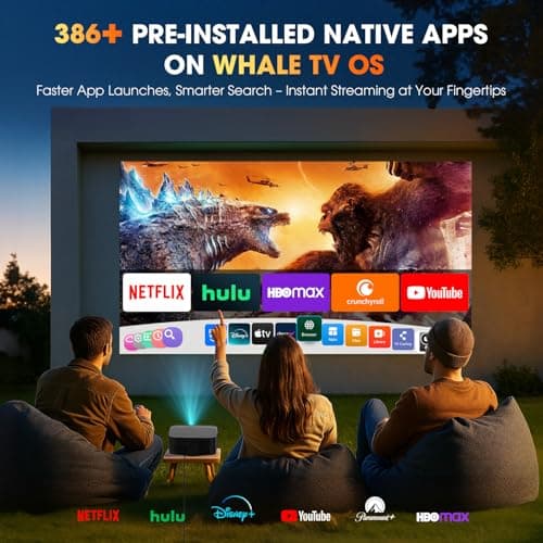 [2025 Netflix-Official | 386+ Built-in Apps] DBPOWER E2 Smart Projector with WiFi and Bluetooth, Mini Projector 4K with Netflix, Youtube, Disney+, Hulu, Max, Crunchyroll w Portable Case