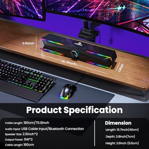 Bluetooth Computer Speakers for Desktop with Clear Sound, Flowing LED Computer Speaker for Desktop Laptop Monitor, Bluetooth & USB Input Black