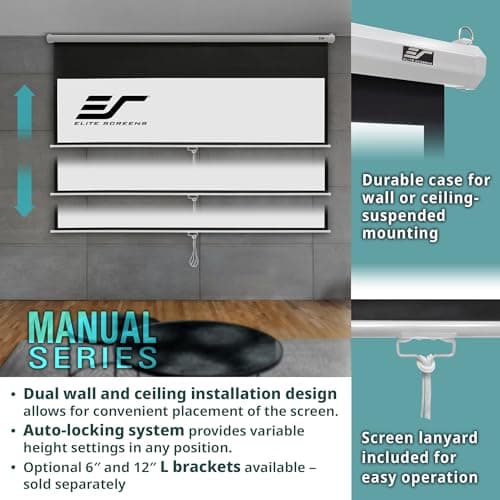 Elite Screens Manual Series, 120-INCH 16:9, Pull Down Manual Projector Screen with AUTO LOCK, Movie Home Theater 8K / 4K Ultra HD 3D Ready, 2-YEAR WARRANTY, M120UWH2