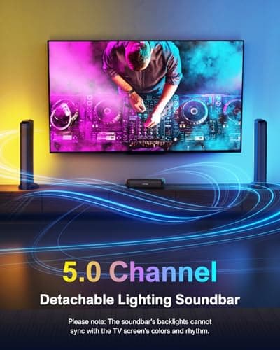 ULTIMEA 5.0ch Sound Bar for Smart TV, PC Soundbar with RGB Light, Detachable Soundbar for TV with App Control, 120W Peak Power, Bluetooth 5.3 TV Sound Bar, HDMI-ARC/Opt/AUX, Wall Mount, Apollo S70