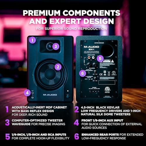 M-AUDIO BX4 Pair 4.5" 120W Studio Monitors, HD PC Speakers for Recording and Multimedia with Music Production Software