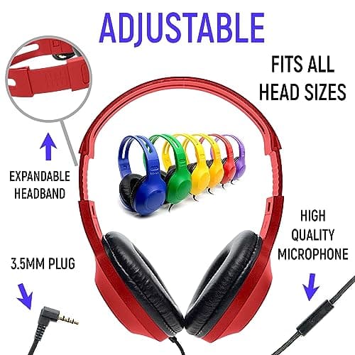 Bulk Headphones for Classroom with Microphone, Heavy-Duty School Pack Wired Headphones for Students. Teacher Must Haves Supplies from Elementary to College (24 Pack Mixed Color)