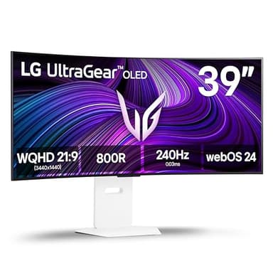 LG 39GX90SA-W 39-inch Ultragear WQHD (3440 x 1440) OLED Curved Gaming Monitor 240Hz, 1ms, NVIDIA G-Sync Compatible, AMD FreeSync Premium, VESA DisplayHDR True Black 400, webOS, USB Type-C, White