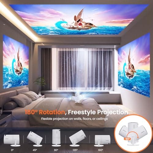 Mini Projector with Two-way Bluetooth, Portable Movie Projector with 180° Rotatable, 1080P HD Supported, Auto Vertical Keystone, Compatible with Smartphone, TV Stick, Laptop, HDMI, USB