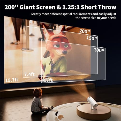 Mini Projector, 270° Rotation, Portable Projector 4K Support, Full HD 1080P Outdoor Movie Projector, Wired Screen Synchronize Max 200" Display, Compatible with Smartphone/TV Stick/Laptop/PS5/HDMI/USB