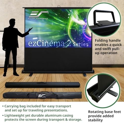Elite Screens ezCinema 2, 120-inch 4:3 Aspect Ratio Portable Manual Floor Pull Up with Scissor Backed Projector Projection Screen Office Classroom Church Home Theater + Carrying Bag, F120NWV2