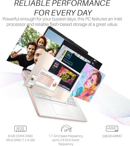 HP 14" Laptop for Student Business, Intel Quad-Core N4120, 8GB RAM + 384GB Storage (128GB eMMC+256GB MSD), Long Battery Life, Wi-Fi, HDMI, 1-Year Office 365 & Windows 11 S, Designed Mouse, Rose Gold