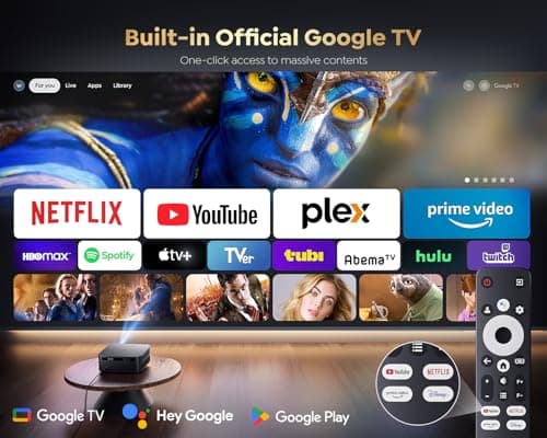[1000 ANSI/Google TV/Voice Control]Smart Projector with WiFi 6 and Bluetooth, Netflix-Licensed 4K Support, Outdoor Movie Proyector, 1080P Home Ceiling Auto Focus Projector, PUTRIMS K12 Gray