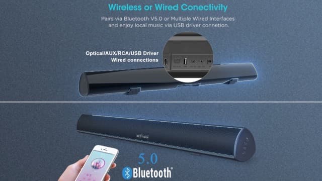 BESTISAN 100 Watt 40 Inch TV Sound Bar, Home Theater System Wired and Wireless Soundbar Speaker(Bluetooth 5.0, 105dB, Dsp Audio, Bass Adjustable, Wall Mountable)