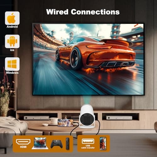 Mini Projector, HY300 PRO Portable Projector, Support 4K 1080P with Dual-Band WIFI6 5G Wireless 5.2 Bluetooth Android 13, 180° Rotatable, Auto Keystone Correction, 35"-130" Screen Video Projector