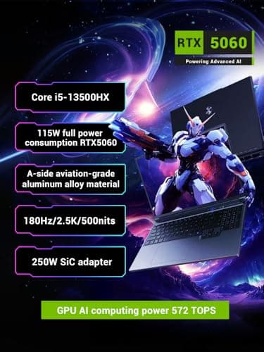 FIREBAT Laptop Gaming RTX 5060 GDDR7 GPU, 16" 2560x1600 2.5K 180Hz QHD 500nits 100%sRGB, Core 13500HX CPU, 1TB PCIe Gen4 SSD, 16GB DDR5 RAM, Metal Case Gaming & Entertainment Notebook Laptop Gamer PC
