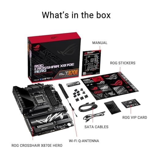 ASUS ROG Crosshair X870E Hero AMD X870E AM5 ATX Motherboard, Advanced AI PC Ready, 18+2+2 Power Stages, DDR5, PCIe® 5.0, 5X M.2, Wi-Fi 7, USB4®, AI Overclocking, Core Flex, PCIe Slot Q-Release Slim