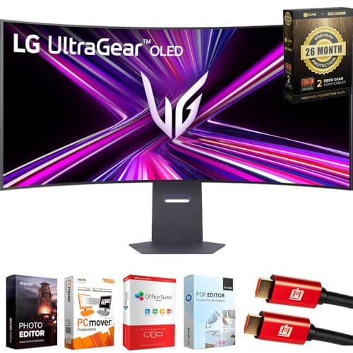 LG Ultragear 45" OLED 5K2K (5120x2160) 330Hz G-sync Curved Gaming Monitor Bundle with Tech Smart USA Elite Suite 18, 2X 4K HDMI Cable & Deco Gear CPS 26 Month Protection Pack (BEACH-CPS-26M2000)