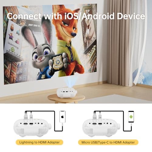 ARTSEA Mini Portable Projector for iPhone - HD 1080P Support Pico Movie Projector to Watch Cartoon, Phone Projector Compatible with HDMI, USB, TV Stick, Laptop, iOS and Android