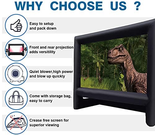 20 Feet Inflatable Projector Screen Outdoor Inflatable Movie Screen with Air Blower Storage Bag, Easy Set Up Blow Up Screen for Backyard Movie Night, Theme Parties, Celebrations