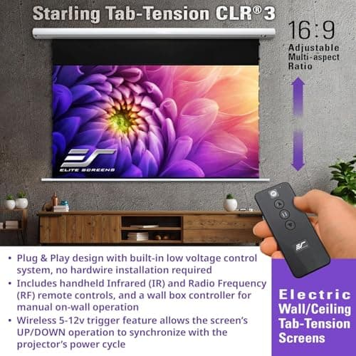 Starling Tab-Tension CLR® 3 Series Upgraded RC1 Kit, 121-INCH Diag.16:9 Ultra Short Throw Ceiling Ambient Light Rejecting (CLR/ALR) Electric Wall/Ceiling Retractable Projector Screen, STT121XH2-CLR3