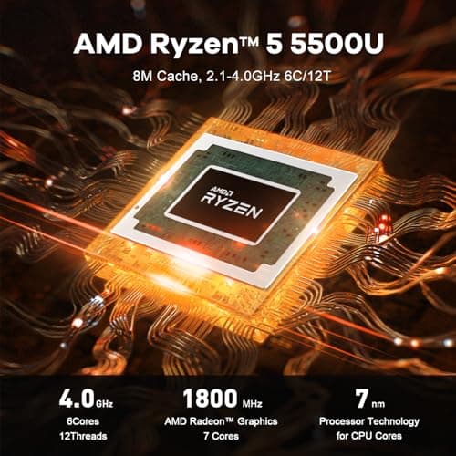 Beelink SER5 Mini PC, AMD Ryzen 5 5500U(6C/12T, up to 4.0GHz), 16GB DDR4 500GB NVMe SSD, SER5 Mini Computer Support 4K Triple Display, 2.5G LAN, HDMI+DP, Type-C