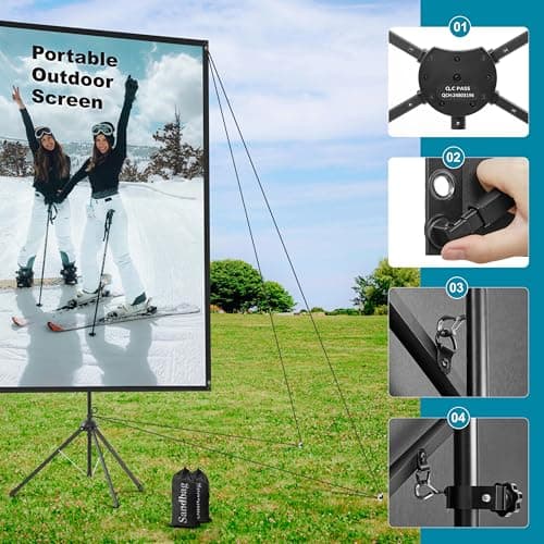 Outdoor Projector Screen with Stand 150 inch 16:9, Portable Projector Screen, 1.5 High Gain Fiberglass, Sturdy Backing, Wind-Resistant Movie Screen, Tripod/Wall Mounted, for Home Cinema/Backyard Party