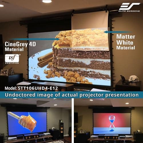 Elite Screens Starling Tab-Tension 2 CineGrey 4D, 106" 16:9, Ceiling, Ambient Light Rejecting (CLR/ALR) Tab-Tensioned Electric Drop Down Front Projector Screen Programmed Remote Kit, STT106UHD4-E12
