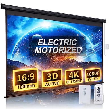 Motorized Projector Screen Pull Down 100 Inch 16:9 HD Automatic Projector Screen with Remote, Electric Retractable Black Projection Screen Portable, Roll Up Movie Screens for Projectors Outdoor Indoor