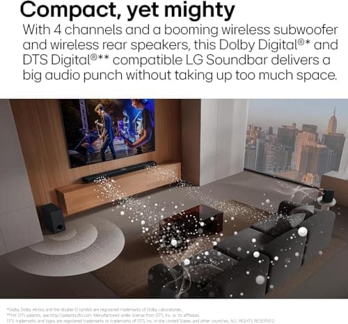 LG S40TR 4.1 ch. Home Theater Soundbar with Rear Surround Speakers and Wireless Subwoofer, Wow Interface, Dolby Audio, AI Sound Pro, 2024 Model, Amazon Exclusive