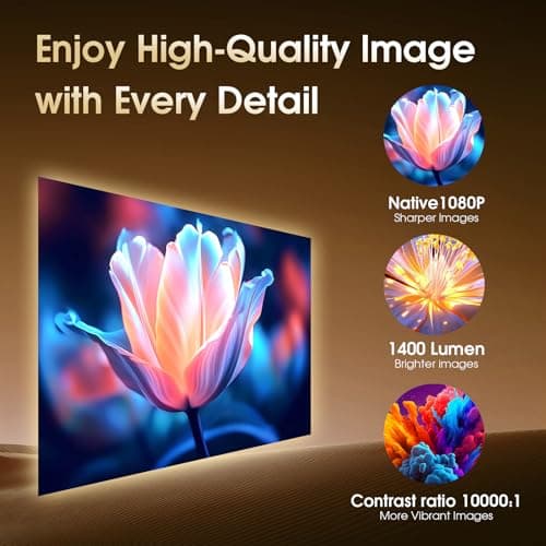 [Built-in App] Mini Projector 1920*1080P 4K Support Projector with Mouse Portable Projector with WiFi and Bluetooth 180° Adjustable Auto Keystone HDMI/TV Stick/USB/PS5/Laptop, with HDMI Cable & Mouse