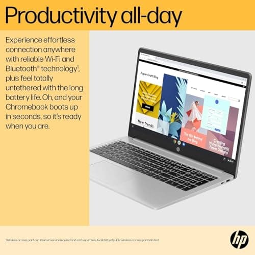 HP Chromebook Laptop 15 ( 15.6" Anti-Glare, Intel N200 (> i3-1115G4), 8GB DDR5 RAM, 128GB Storage (64GB eMMC + 64GB SD Card), Numeric KB) Home & Student, Webcam w/Shutter, Wi-Fi, Chrome OS, Silver