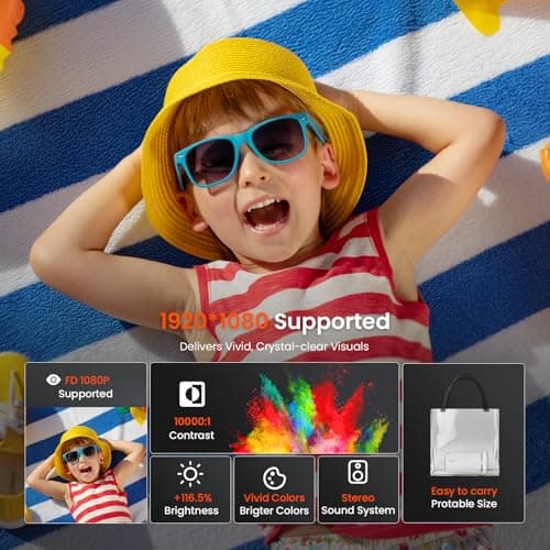 Mini Projector with Two-way Bluetooth, Portable Movie Projector with 180° Rotatable, 1080P HD Supported, Auto Vertical Keystone, Compatible with Smartphone, TV Stick, Laptop, HDMI, USB
