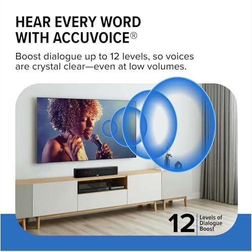 ZVOX Dialogue Clarifying Sound Bar - Patented Hearing Technology, AccuVoice TV Sound Bar with 12 Levels of Voice Boost, 17" Home Theater TV Speakers, Ideal for Smart TVs - AV157 Black