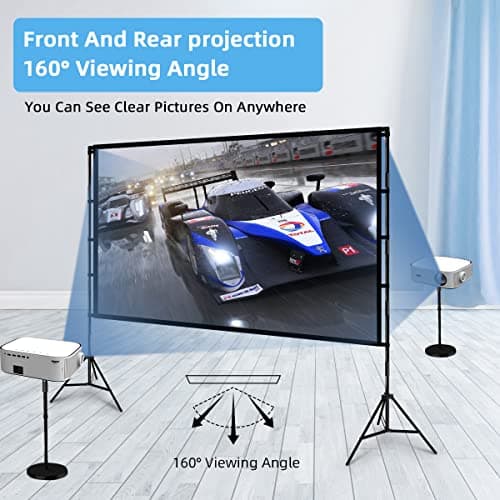Projector Screen with Stand, Towond 100 inch Outdoor Projector Screen Portable Indoor Projection Screen 16:9 4K Rear Front Movie Screen with Carry Bag for Home Backyard Theater