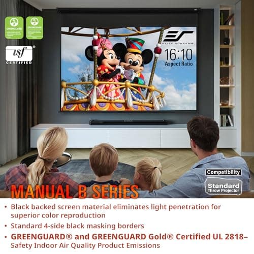 Elite Screens Manual B Series, 120-INCH Pull Down Projector Screen, ISF Certified, Auto-Lock Mechanism, 4K / 8K 3D Ultra HDR HD Ready Home Cinema Theater Gaming, M120H