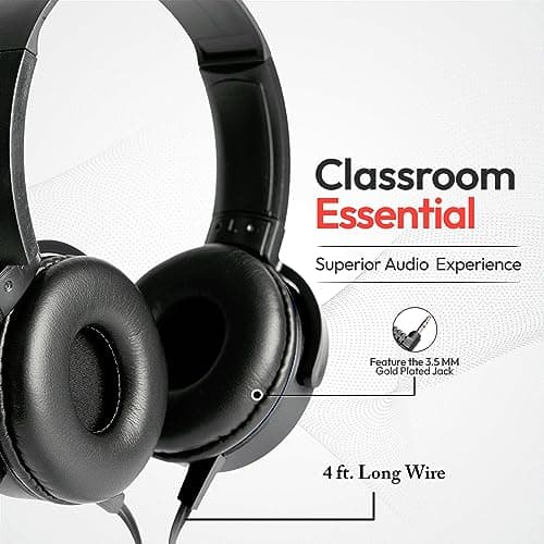 Bulk Headphones for Classroom, 12 Pack Durable Wired School Headphones for Students. Teacher Must Haves Supplies from Elementary to College (Black Color)