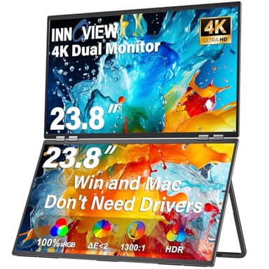 InnoView 23.8" Dual Mnonitor 4K UHD 100% sRGB Dual Screen Monitor 315°Adjustable Foldable Monitor for Laptop MacBook Windows with DP Type-C HDMI (No Driver Needed)