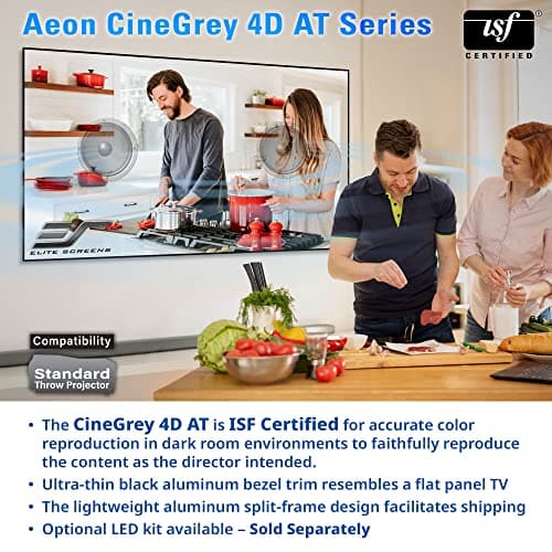 Elite Screens Aeon CineGrey 4D Acoustically Transparent, 150" Diag. 16:9, 4K/8K Ceiling Ambient Light Rejecting (CLR/ALR) Fixed Frame Edge Free Sound Transparent Projector Screen, AR150H-ATD4