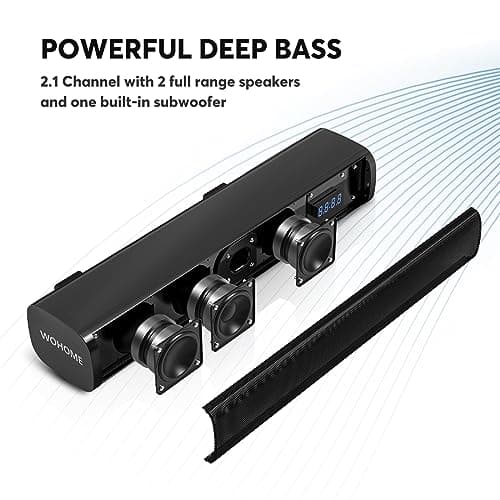 Wohome 2.1ch Small Sound Bars for TV with 6 Levels Voice Enhancement, Built-in Subwoofer, 16 Inches Bluetooth 5.3 Soundbar Speakers with Optical/AUX/USB Connection, S100