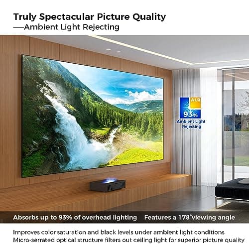 SCREENPRO ALR 150inch Ambient Light Rejecting Wall Mount Projector Screen for Laser Projector & UST Projector, 16:9 4K/8K Ultra Edge Free Fixed Frame Ceiling Light Rejecting Screen for Home Theater