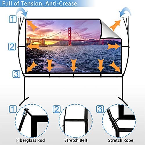 Projector Screen with Stand Foldable Portable Movie Screen（16：9）, HD 4K Double Sided Indoor Outdoor Projection Screen for Home Theater (100 Inch) …