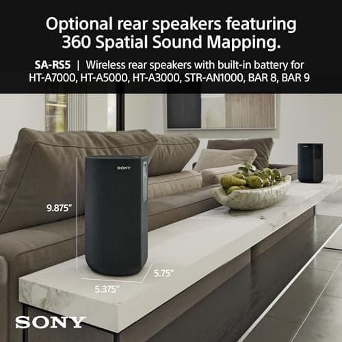 Sony BRAVIA Theater Bar 8 Sound Bar, SA-SW5 Wireless Subwoofer, and SA-RS5 Wireless Rear Speakers with Built-in Battery