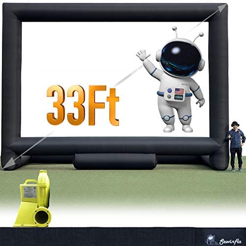 33Ft Giant Inflatable Movie Screen with Blower - Front and Rear Projection - Blow Up Outdoor and Indoor Projector Screen for Party, Easy to Set Up