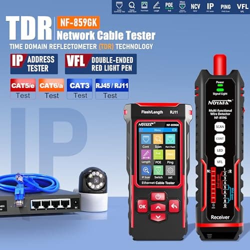 NOYAFA NF-859GK Network Cable Tester with IP Tester 10mw Visual Fault Locator,PING/POE/RJ45 RJ11 CAT5 CAT6 Cable Toner Ethernet Tester for Phone Lines CAT3, Ethernet,Wire Tracer LAN Network Tool