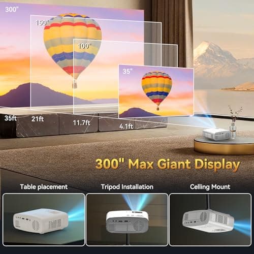 Projector with WiFi and Bluetooth, Pericat 13000L 4K Supported Native 1080P Projector, Portable Movie Outdoor Projector for Home Theater, Mini Projector Compatible w/ PC, HDMI, USB, TV Stick, PS5