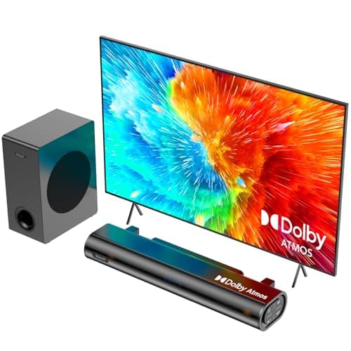 Hiwill 2.1CH Dolby Atmos Soundbar with Subwoofer, 200W Peak Power, Home Theater Sound Bar for Smart TV, Adjustable Treble and Bass, Clear Dialogue, HDMI eARC/ARC/Opt/BT/AUX, HiElite A21