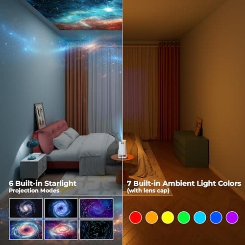 Portable WiFi and Bluetooth Projector - 4K 1080P Supported Mini Movie Projector, 270°Adjustable Stand Outdoor Home Theater Star Projector with Ambient Light for Phone TV Stick Laptop
