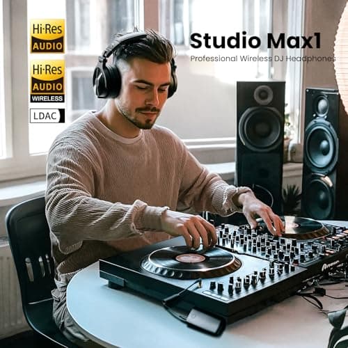 OneOdio Studio Max 1 Wireless Over-Ear DJ Headphones, 120H Playtime, Hi-Res/LDAC Audio, 20MS Low Latency, Dongle/Bluetooth/6.35mm/3.5mm Connection for Monitor Guitar Keyboard Podcast Recording
