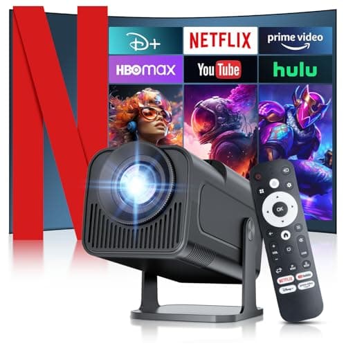 [ 2025 Netflix Licensed ] 4K Projector with Wifi Bluetooth, Android 13 Smart Projector w Built-in Netflix/YouTube/PrimeVideo/D+, Auto Keystone, 1080P Native Mini Portable Projector for Outdoor Movies