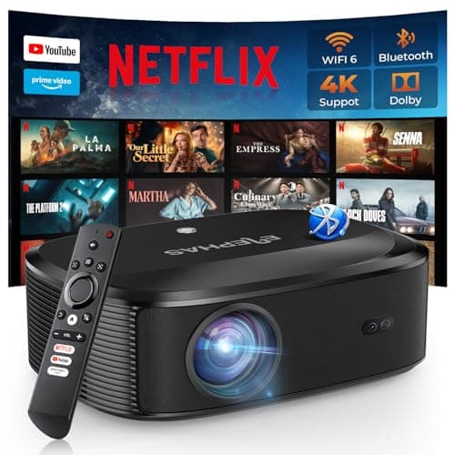 4K Projector with Wifi and Bluetooth, ELEPHAS Outdoor Movie Projector with NETFLIX/Prime Video/YouTube Built-in, 100,000+ Apps Supported, Video Projector Compatible with HDMI/USB/iOS/Android/Windows