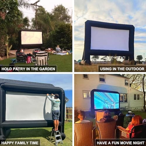 16ft Inflatable Movie Screen Outdoor Projector Screen with Air Blower Storage Bag - Front/Rear Projection, Easy Set Up Blow Up Screen for Backyard Movie Night, Theme Parties, Celebrations